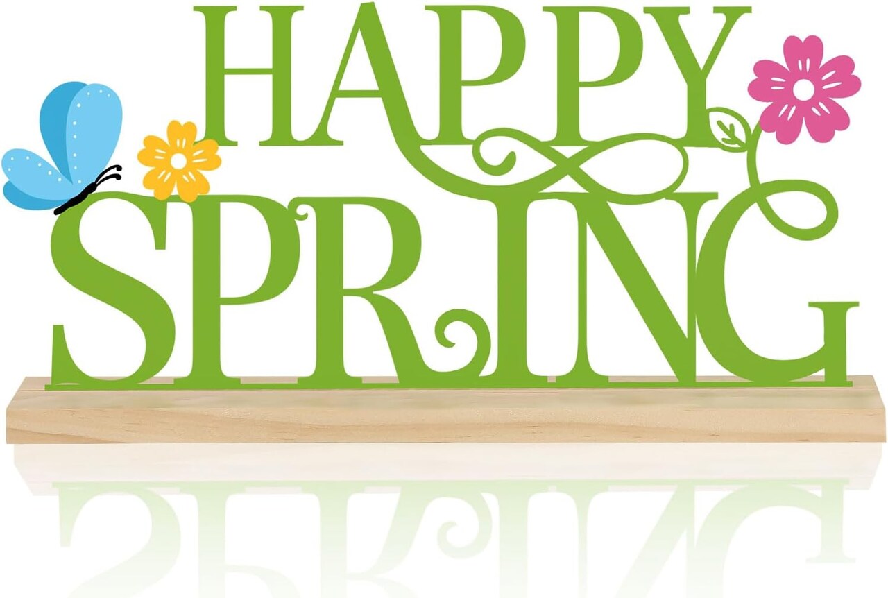 Metal “Happy Spring” Sign – Indoor Home & Tabletop Spring Decor